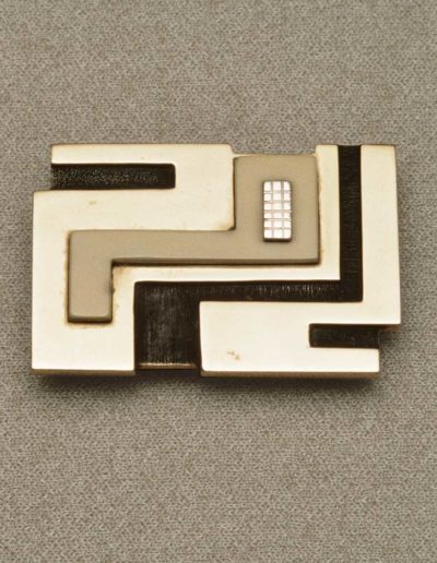 Buckle: brass, silver accent, walrus ivory